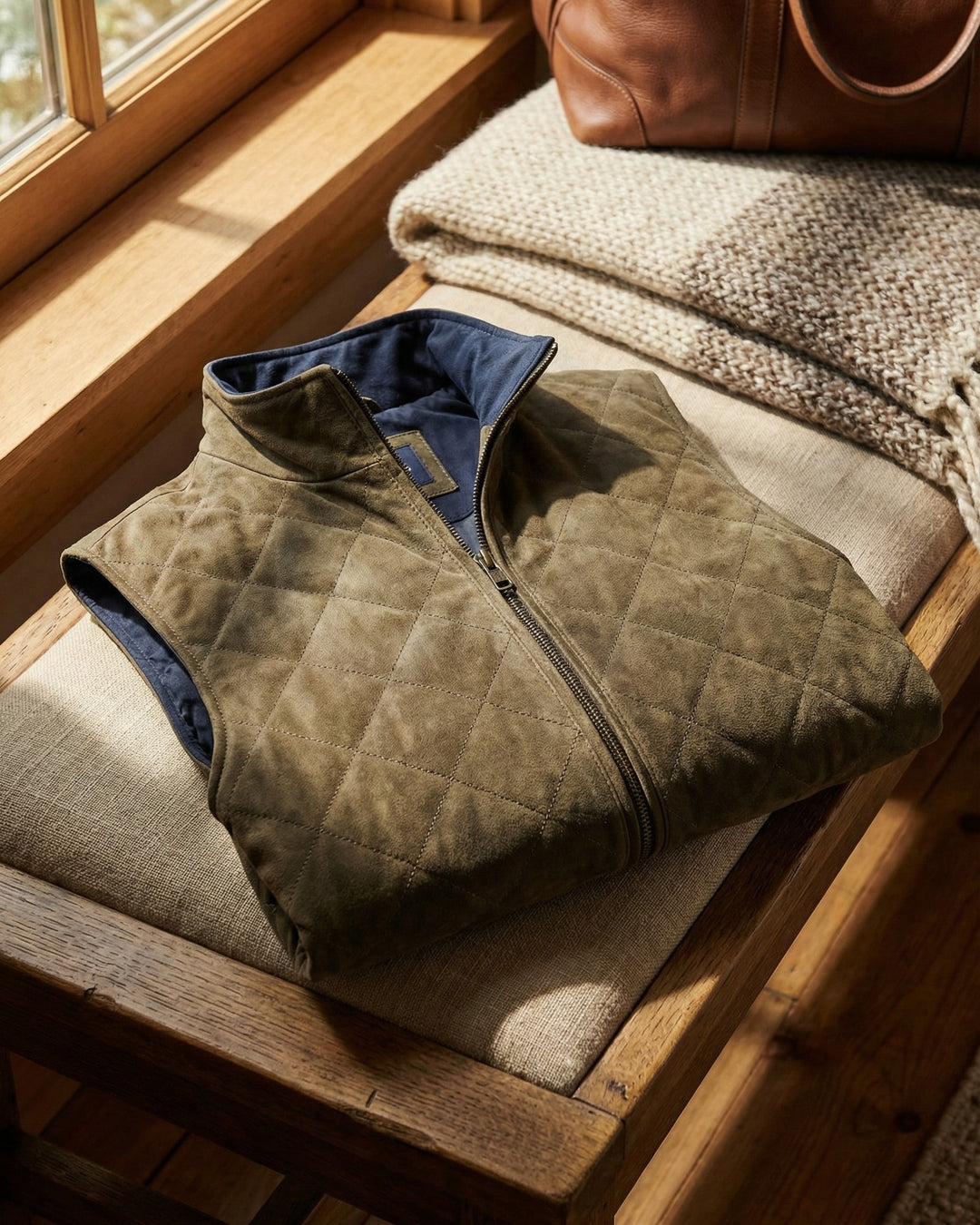 Paulinho - Quilted Zip Front Suede Vest
