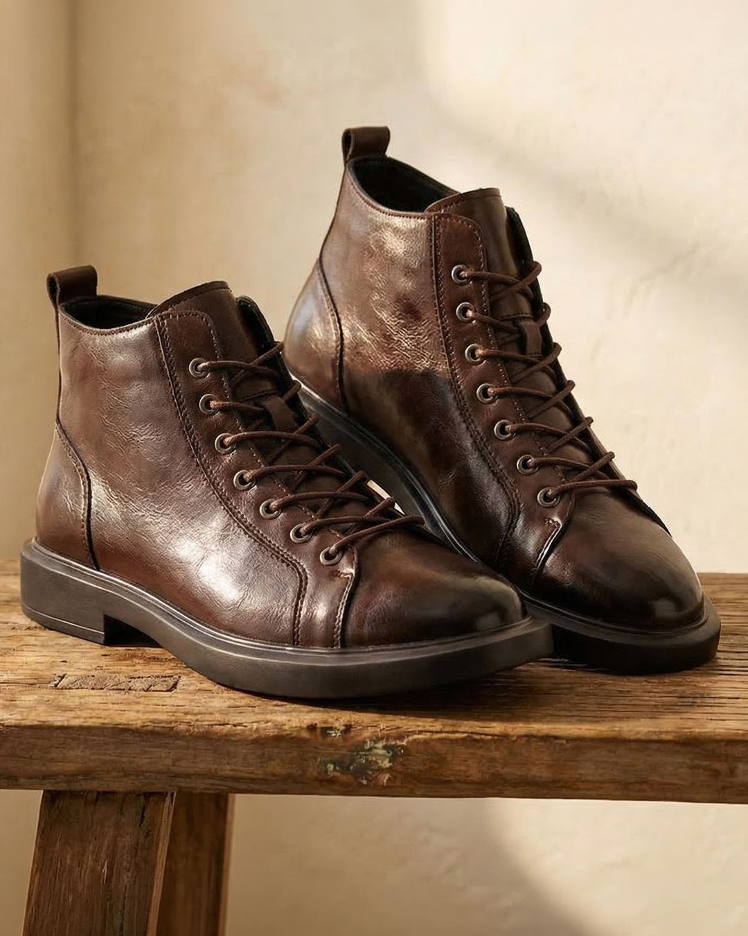 Kervens | Leather-Look Lace-Up Ankle Boots