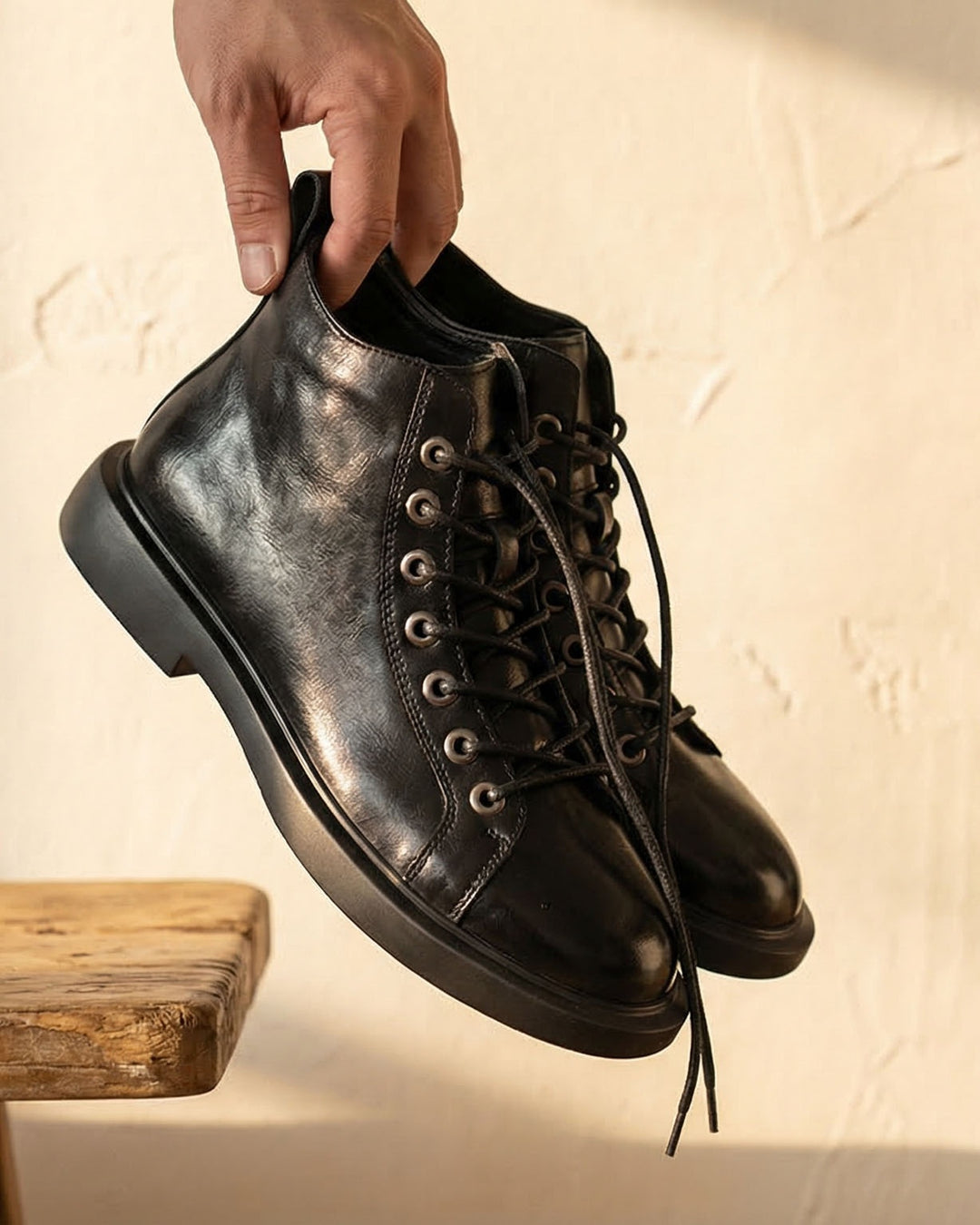 Kervens | Leather-Look Lace-Up Ankle Boots