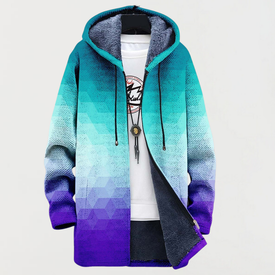 Johanna | Hooded Jacket Geometric Gradient Fleece-Lined Long Sleeve