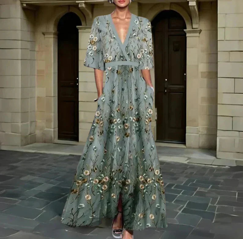 Jane | Floral V Neck Midi Dress