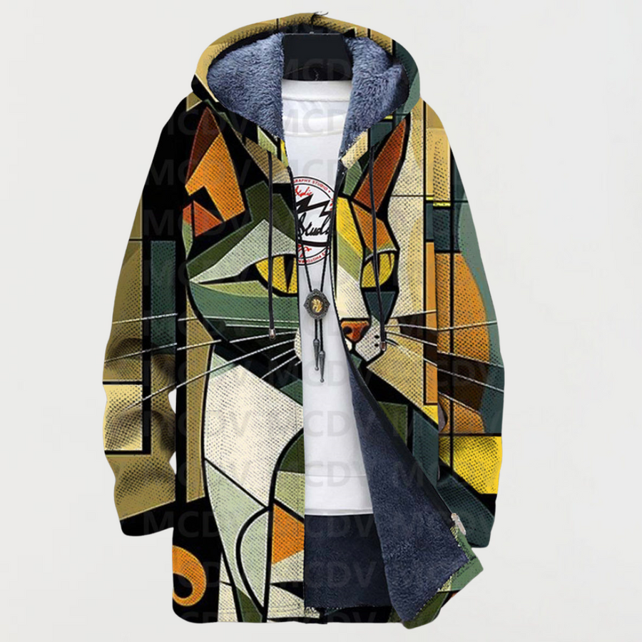 Marsh | Hooded Jacket Abstract Geometric Print Fleece-Lined Long-Sleeve