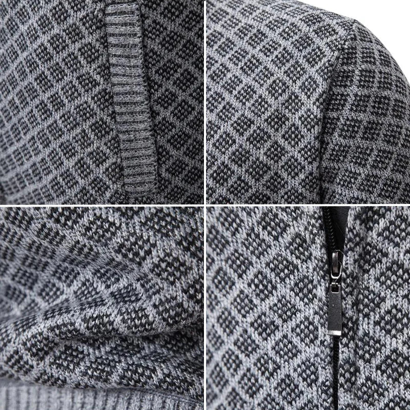 Klarik | Full-Zip Diamond Pattern Knit Cardigan