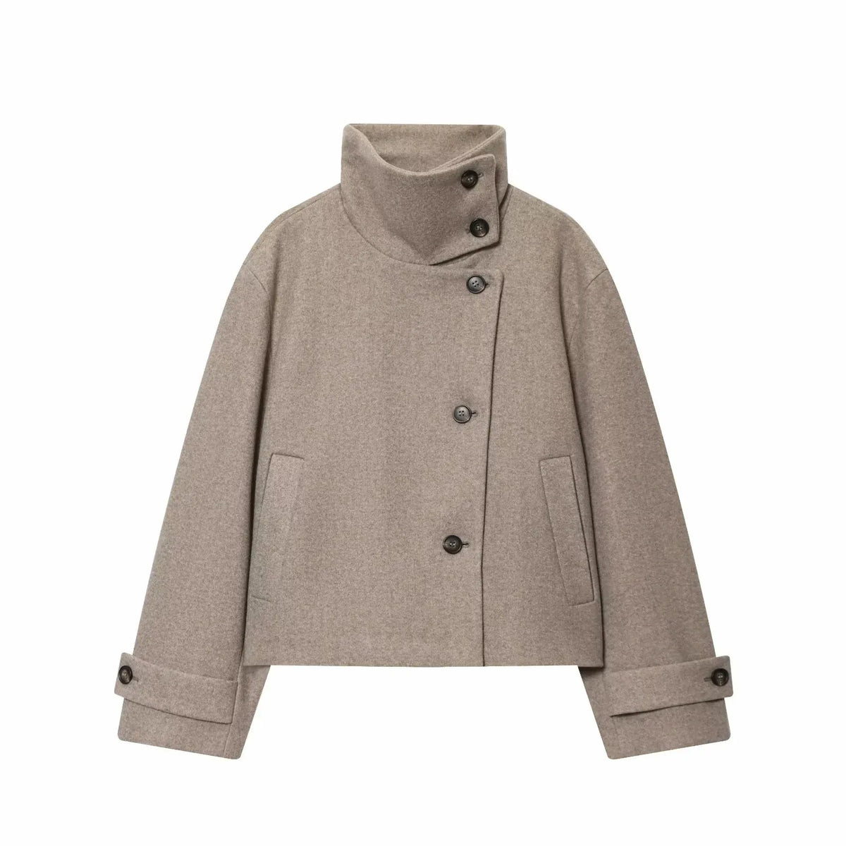 Lindsay | Coat Stand Collar Asymmetrical Button Front
