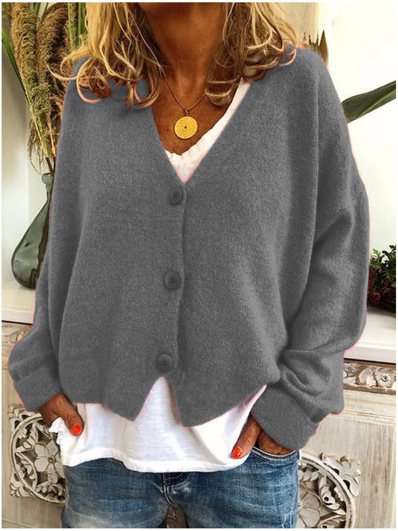 Monique | Button-Front V-Neck Relaxed Knit Cardigan