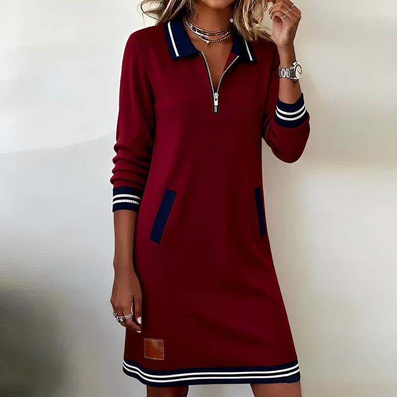 Keshara | Long Sleeve Zip Collar Sweatshirt Dress