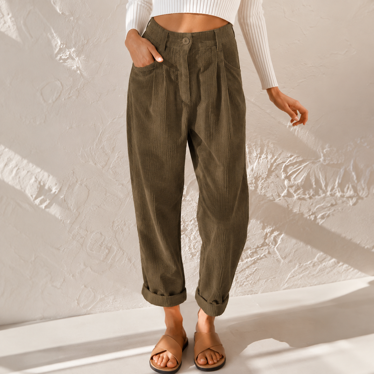 Sylvia | Pants With High Waist and Corduroy Texture