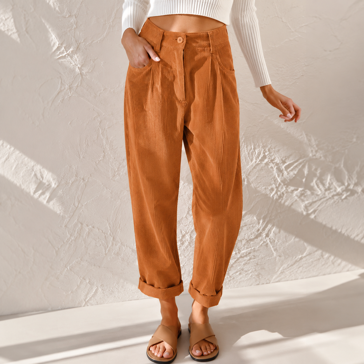 Sylvia | Pants With High Waist and Corduroy Texture