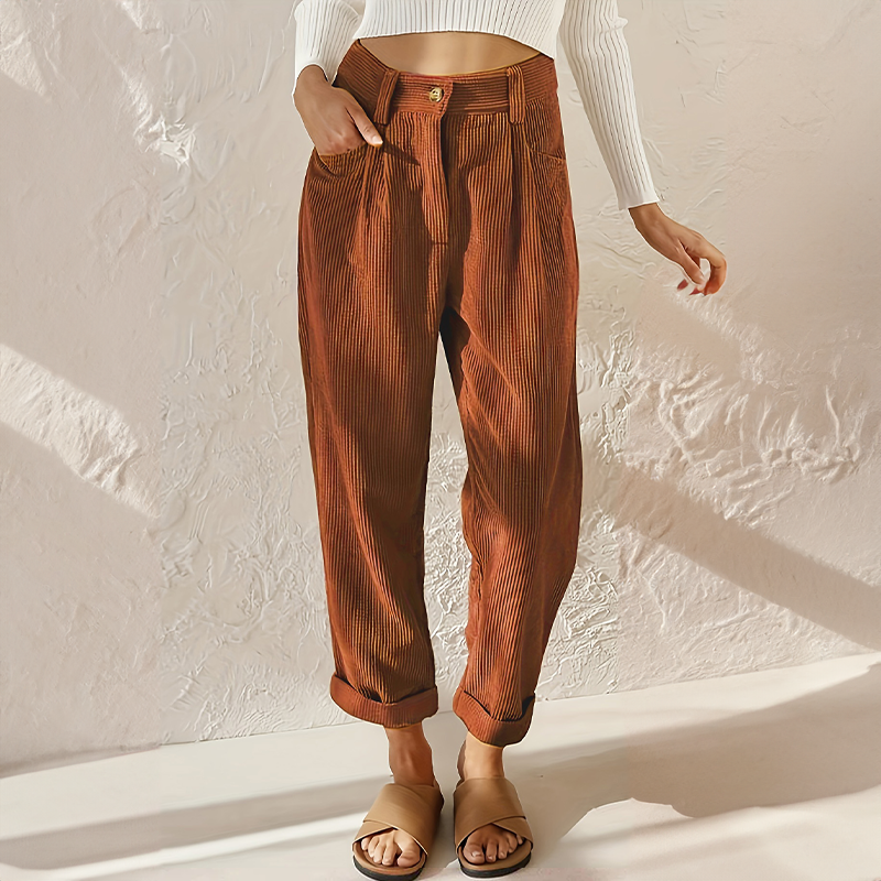 Sylvia | Pants With High Waist and Corduroy Texture