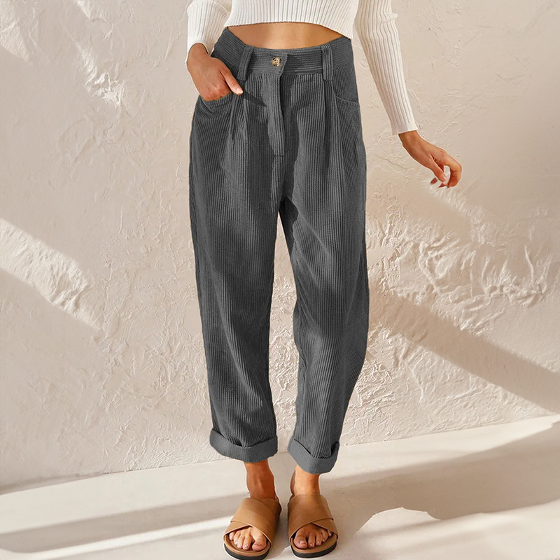 Sylvia | Pants With High Waist and Corduroy Texture