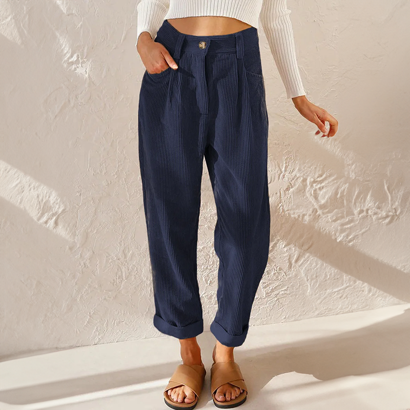 Sylvia | Pants With High Waist and Corduroy Texture