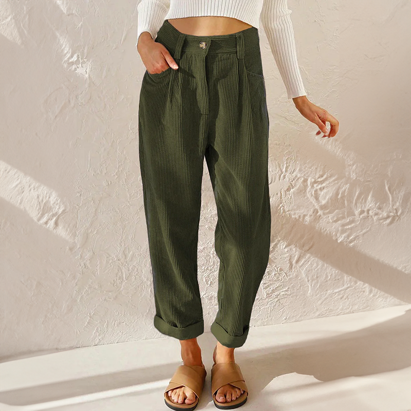 Sylvia | Pants With High Waist and Corduroy Texture