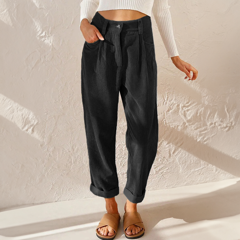 Sylvia | Pants With High Waist and Corduroy Texture