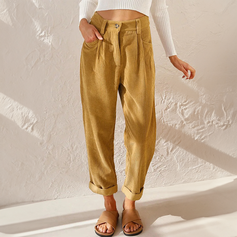 Sylvia | Pants With High Waist and Corduroy Texture