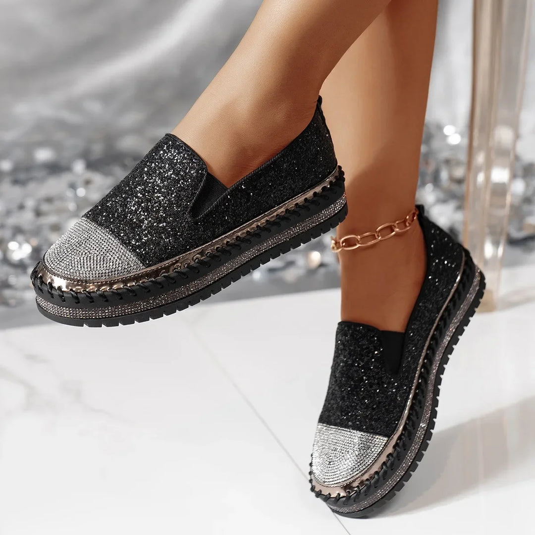 Lizka | Glitter Rhinestone Platform Slip-On Loafers