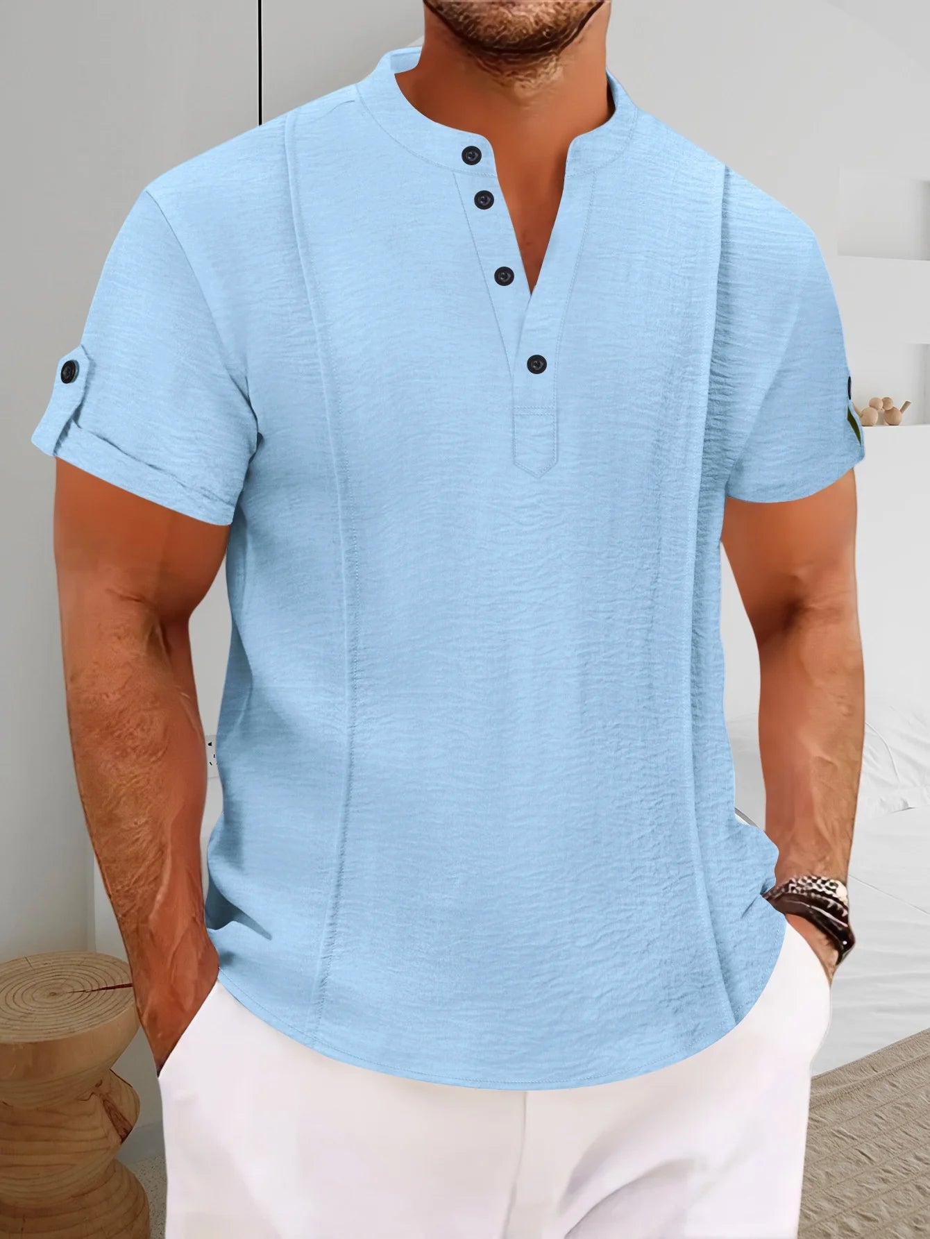 Joe | Short Sleeve Button Neck Casual Shirt
