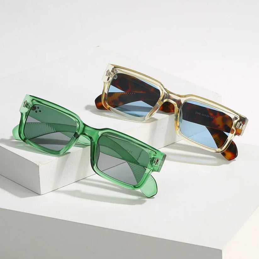 RetroLens -  Square Frame Green Tinted Sunglasses