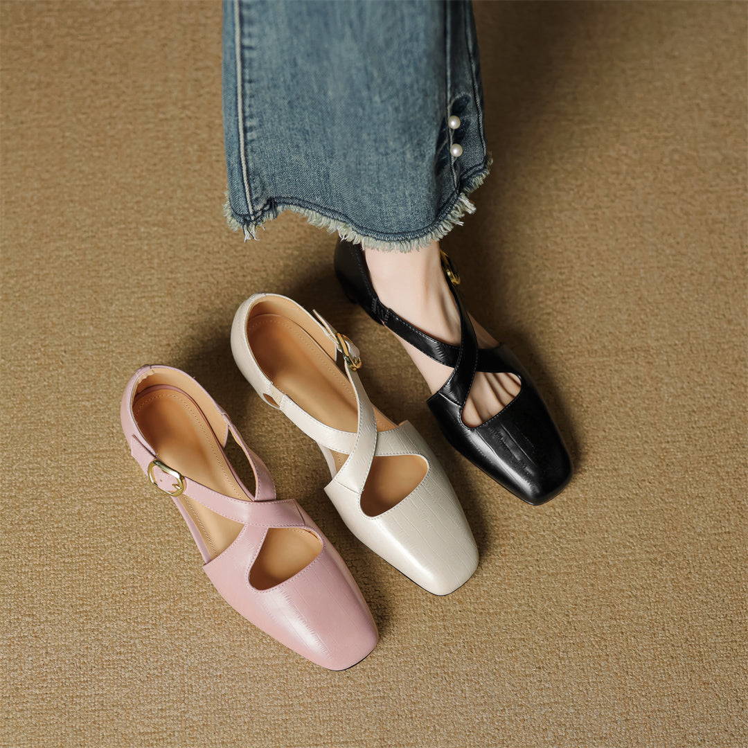 Malena | Mary Jane Low Heels With Buckle Strap