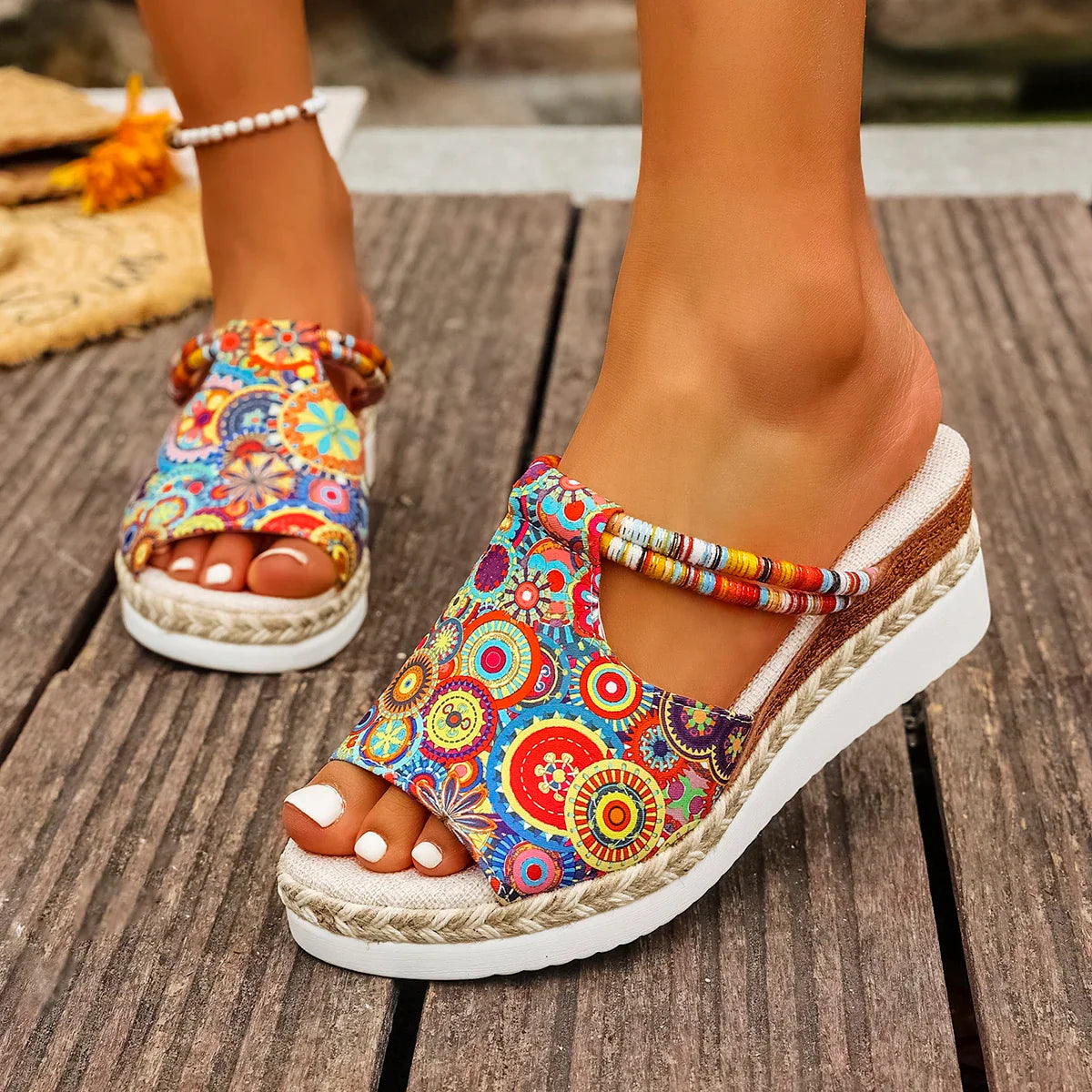 Raiza | Platform Open Toe Printed Slide Sandals