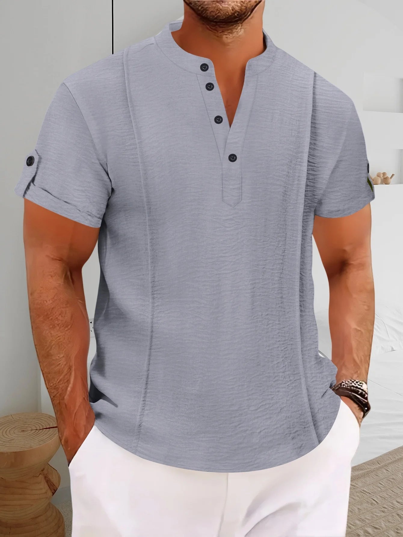 Joe | Short Sleeve Button Neck Casual Shirt