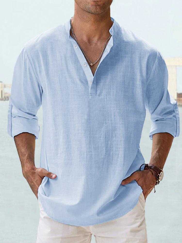 Leon | Henley Collar Roll Sleeve Shirt