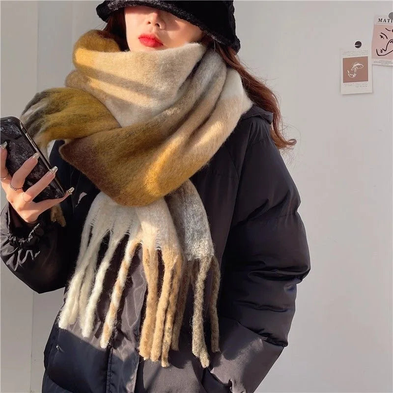 Marisol | Plaid Fringe Scarf With Brushed Finish