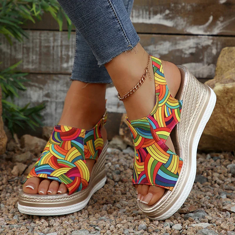 Raiza | Platform Open Toe Printed Slide Sandals