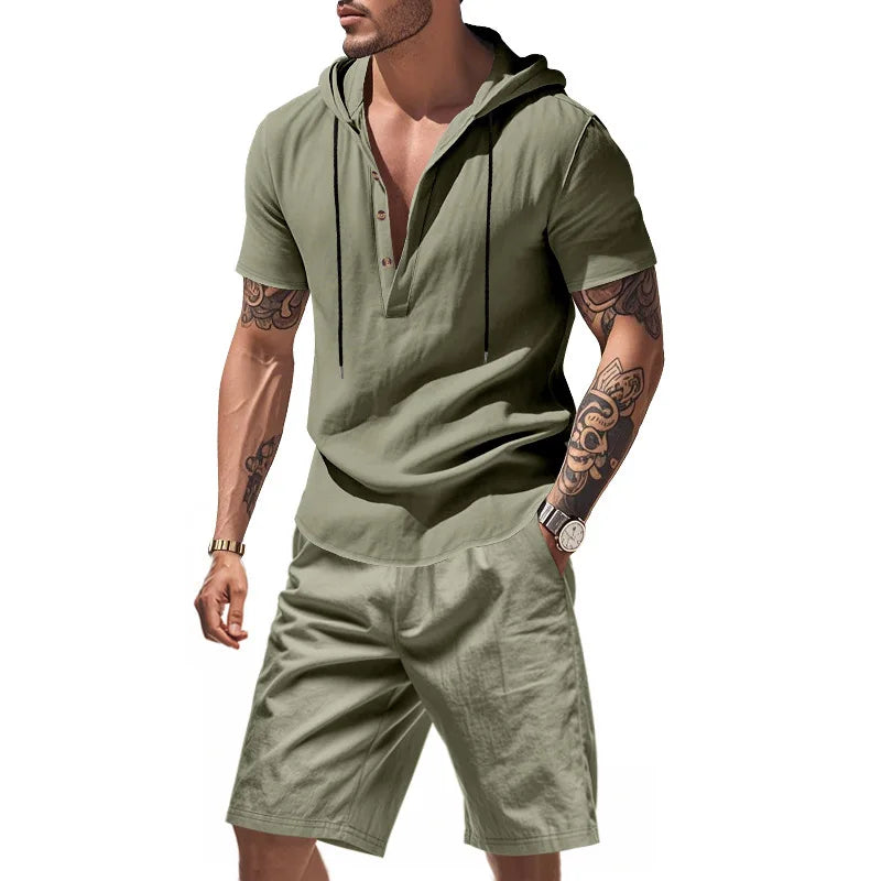 Wiliam - Short Sleeve Hooded Shorts Set