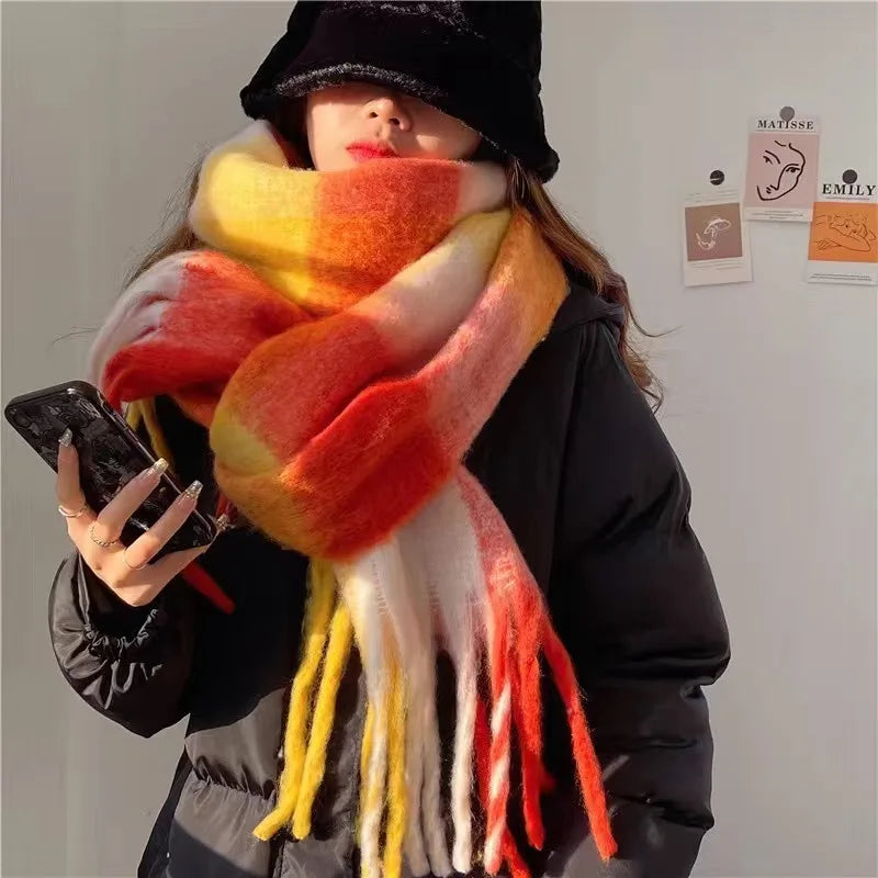 Marisol | Plaid Fringe Scarf With Brushed Finish
