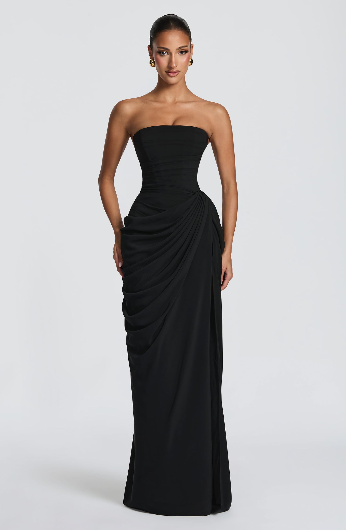 Narja | Strapless Ruched Split Maxi Dress