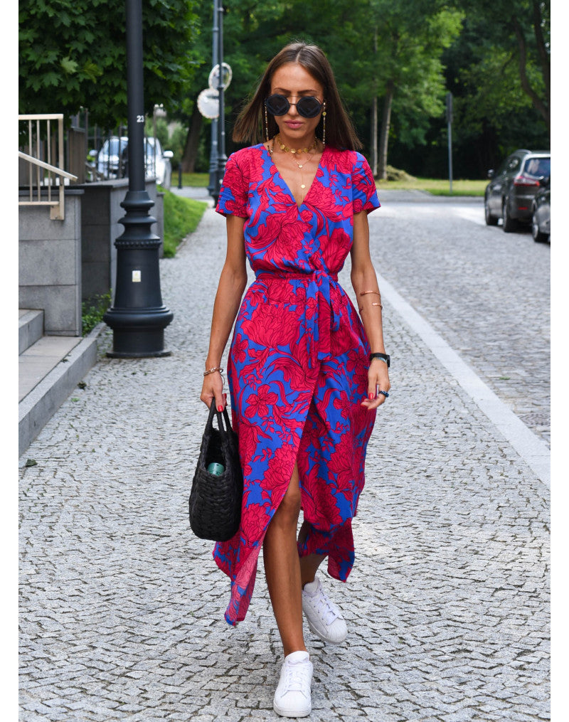 Theresita | Floral Print Short Sleeve Midi Dress