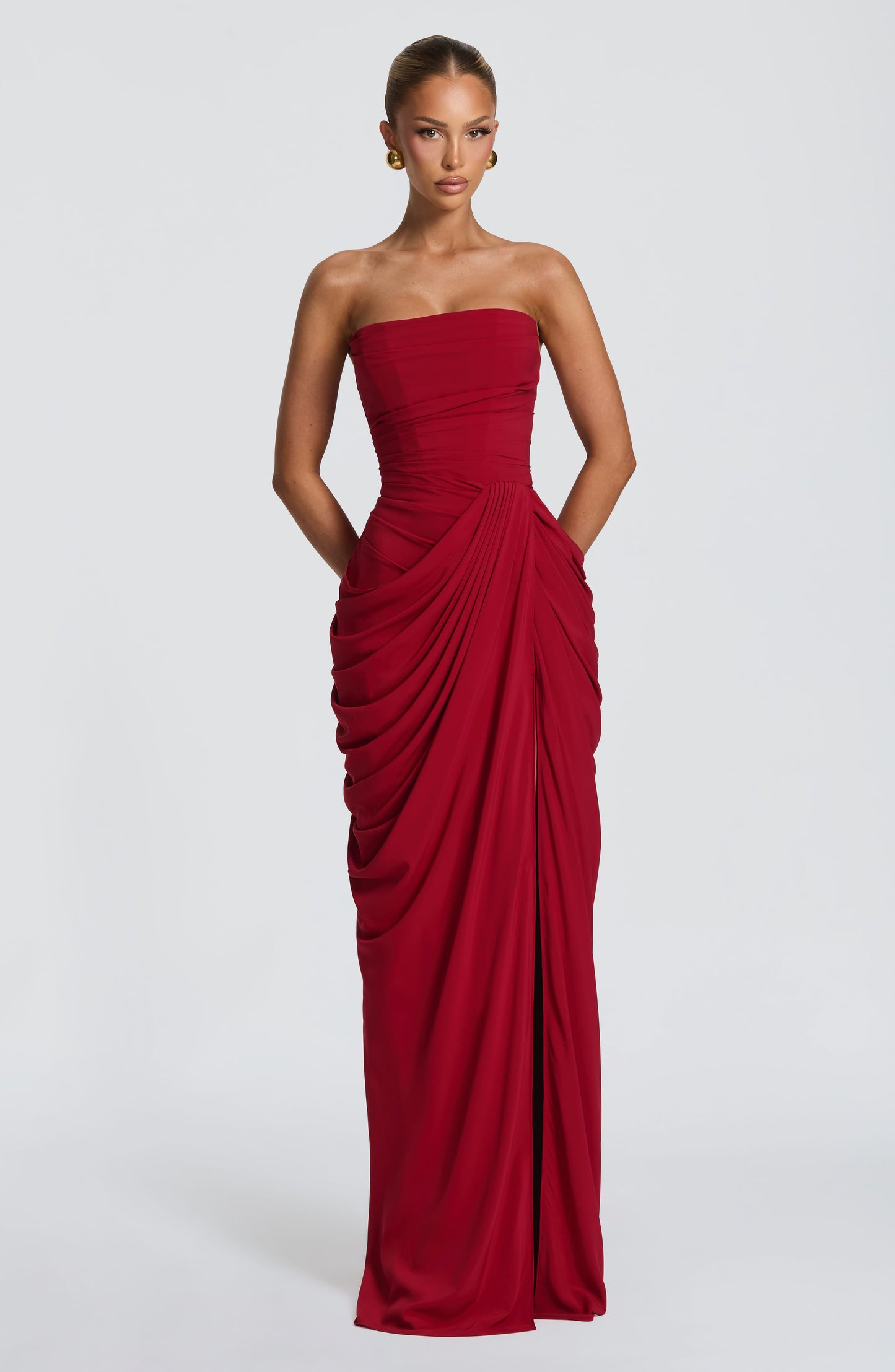 Narja | Strapless Ruched Split Maxi Dress