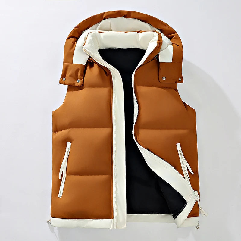 Astralforge | Padded Hooded Vest in White and Brown