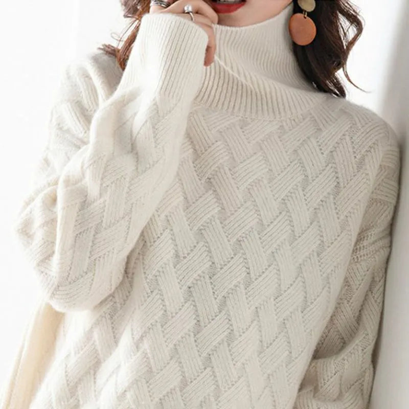 Rachael | Sweater Ivory Turtleneck Long Sleeve Textured Knit