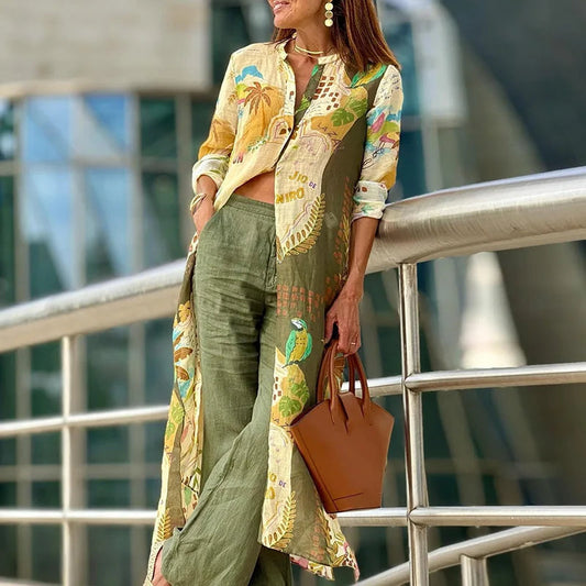 Gabija | Tropical Print Longline Shirt Set