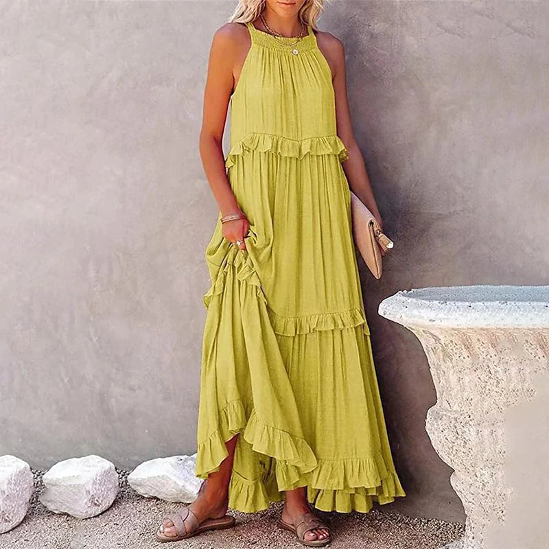 Munalisa | Sleeveless Ruffle Tiered Maxi Dress