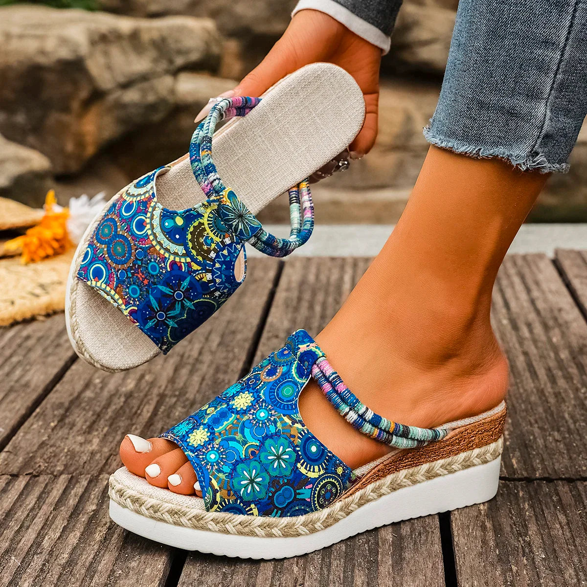 Raiza | Platform Open Toe Printed Slide Sandals