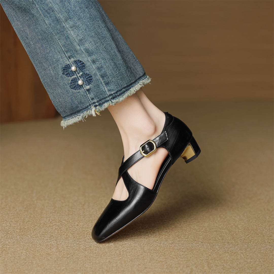 Malena | Mary Jane Low Heels With Buckle Strap