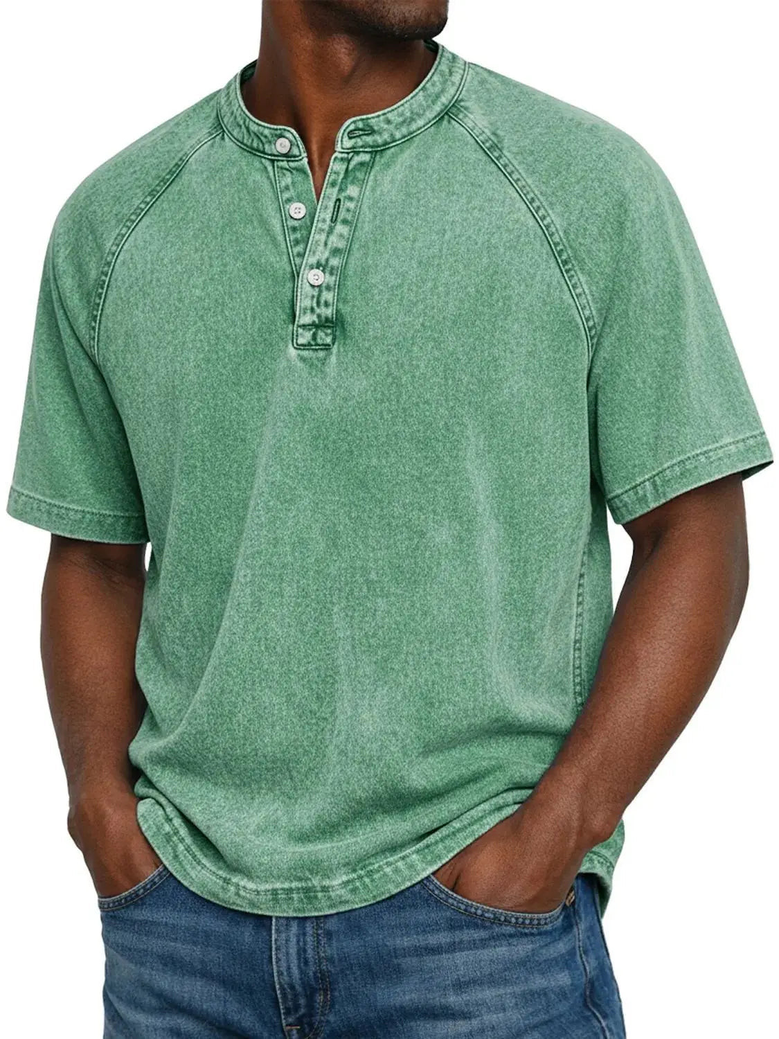 Misael | Short Sleeve Henley Neck Washed T Shirt