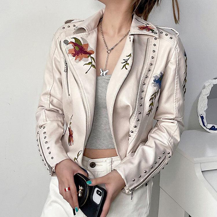 Kymber | Floral Embroidered Biker Jacket