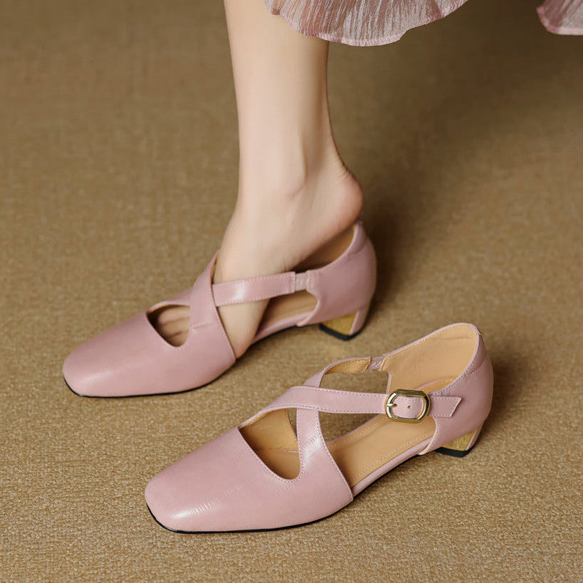 Malena | Mary Jane Low Heels With Buckle Strap