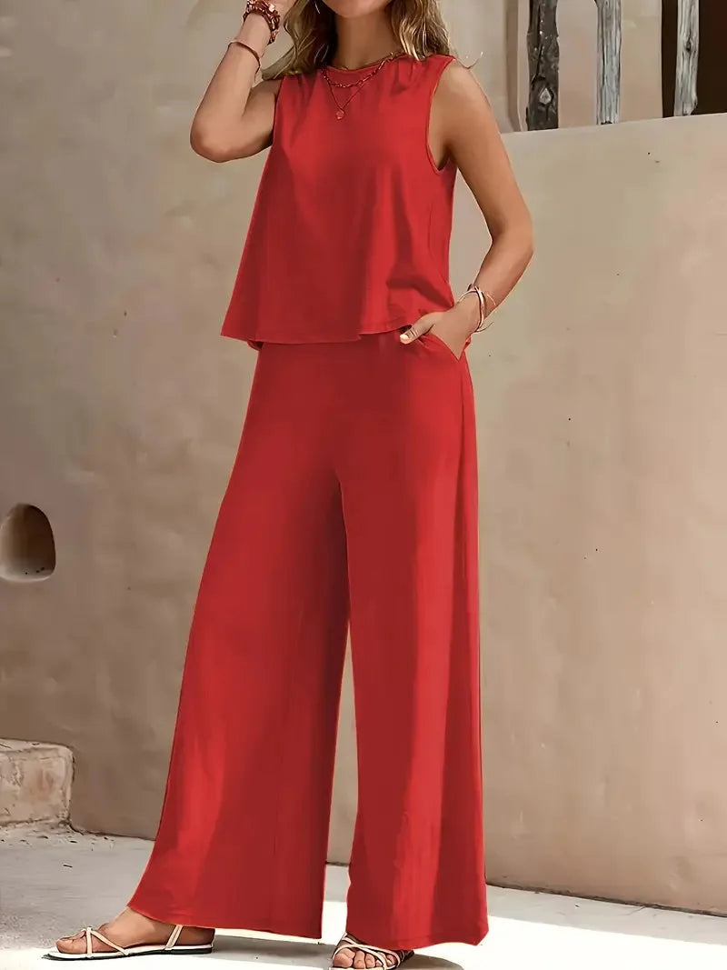 Dollie | Sleeveless Wide Leg Pant Set