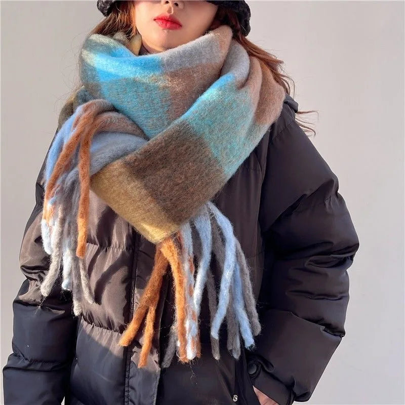 Marisol | Plaid Fringe Scarf With Brushed Finish
