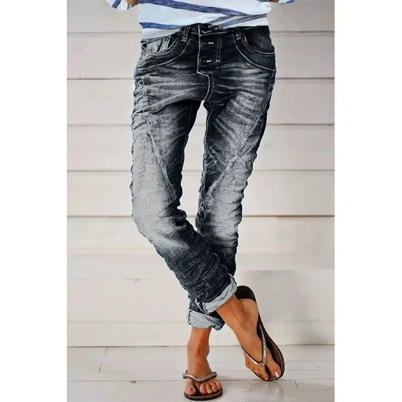 Elsie | Stretch Pants Slim Fit Faded Denim-Style Finish