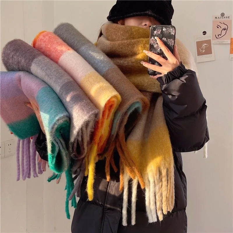 Marisol | Plaid Fringe Scarf With Brushed Finish