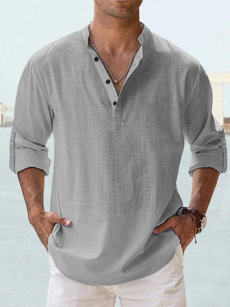 Leon | Henley Collar Roll Sleeve Shirt