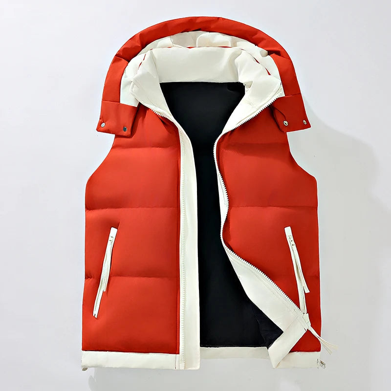 Astralforge | Padded Hooded Vest in White and Brown