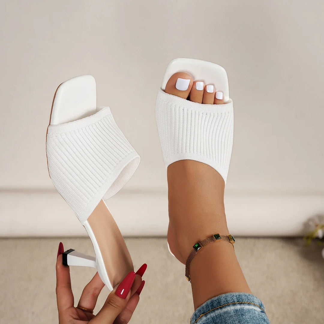 Jolinda | Knit Open Toe Kitten Heel Mules