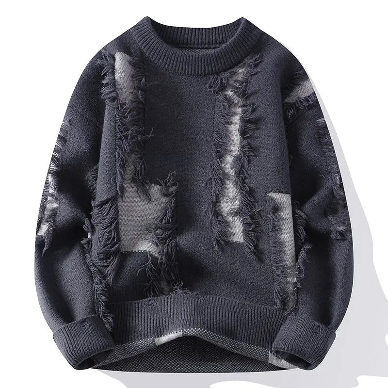 Samir | Sweater with Frayed Patchwork Knit Pattern