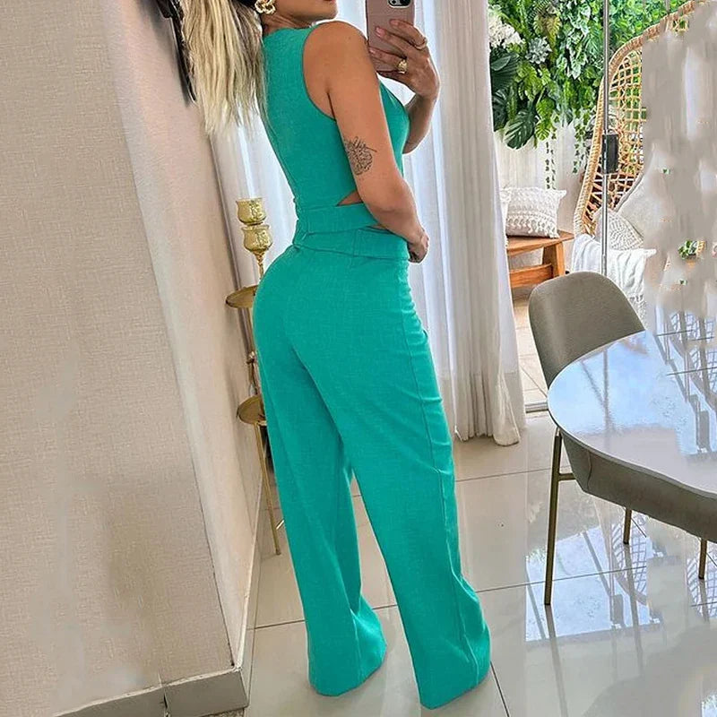 Alwinea - Sleeveless Crop Top Wide Leg Trousers Set
